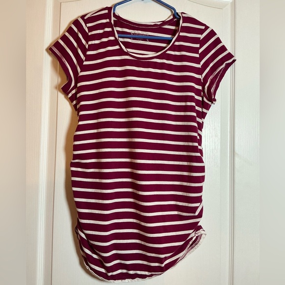 Motherhood Maternity Tops - Motherhood Maternity Crimson and Ivory Striped Maternity Shirt